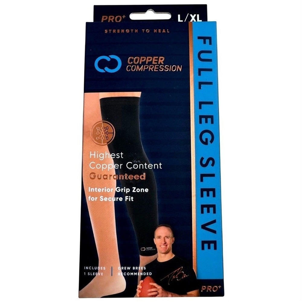 Copper Compression Pro+ Full Leg Sleeve L/XL Black CCFLWMBS4 Drew‎ Brees Unisex